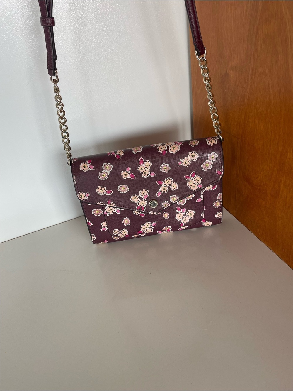 Kate Spade Tinsel Flap Crossbody in Deep Berry Frosted Floral